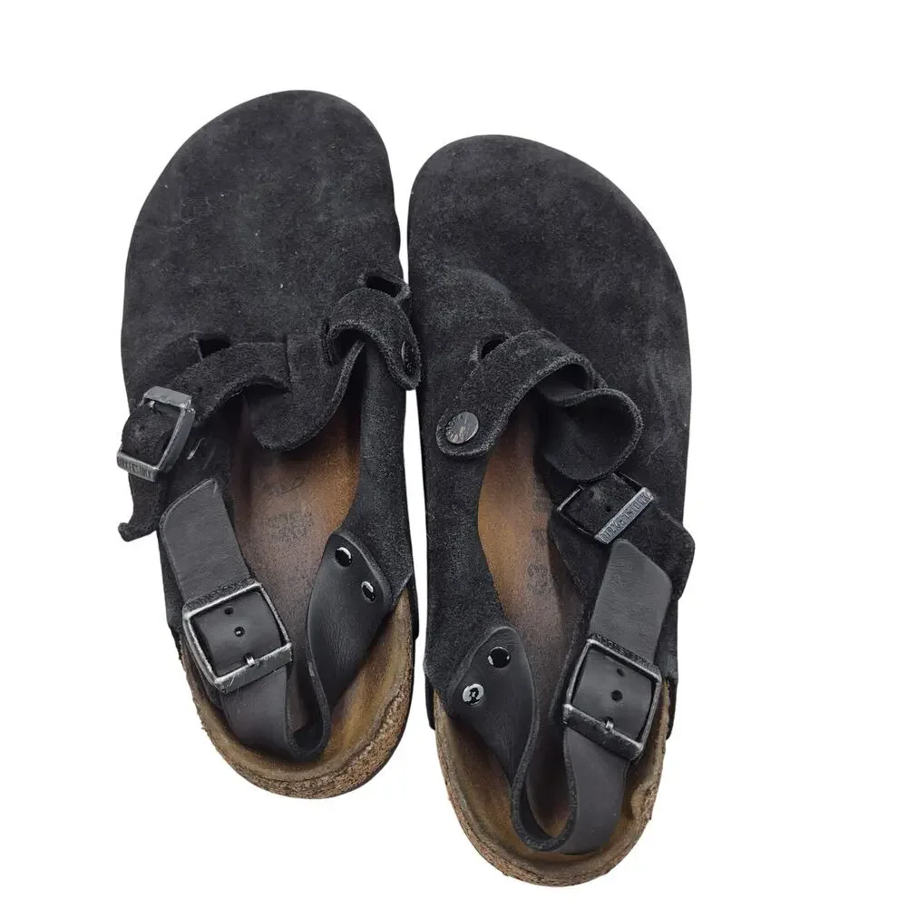 Birkenstock Tokio Suede Leather Black Sandals Soft footbed Men's 43 US 10-10.5